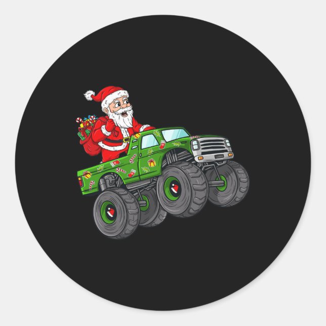 Sticker Rond Noël Père Noël équitation dans Monster Truck Boys (Devant)
