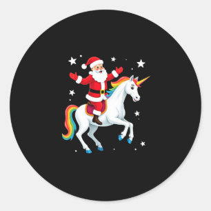 Sticker Rond Noël Père Noël équitation Unicorne Xmas filles fem