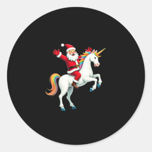 Sticker Rond Noël Père Noël équitation Unicorne Xmas filles fem