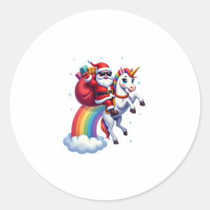Sticker Rond Noël Père Noël équitation Unicorne Xmas filles fem