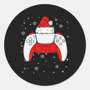 Sticker Rond Noël Père Noël Gamer Contrôleur Garçons Enfants Ad