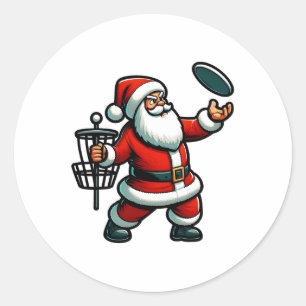 Sticker Rond Noël Père Noël Jouer Disque Golf Pyjama Xma