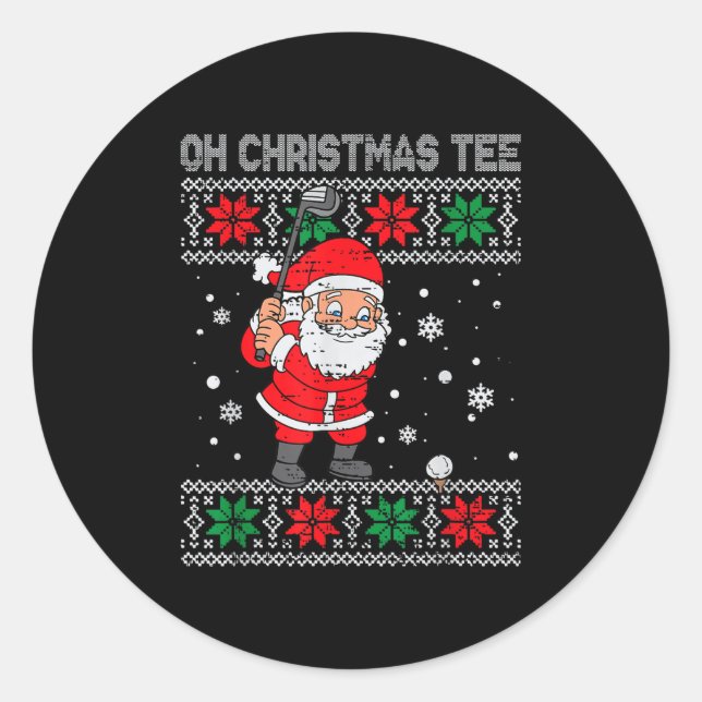 Sticker Rond Noël Père Noël Jouer Golf Noël Golfeur Pour Hommes (Devant)