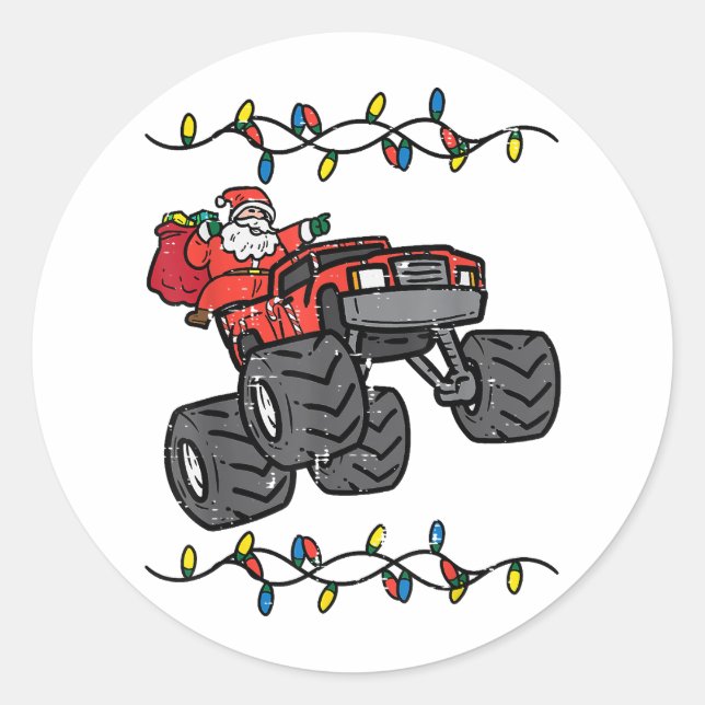 Sticker Rond Noël Père Noël Monster Camion Garçons Enfants Enfa (Devant)
