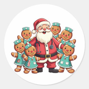 Sticker Rond Noël Père Noël Pain d'épices Infirmières