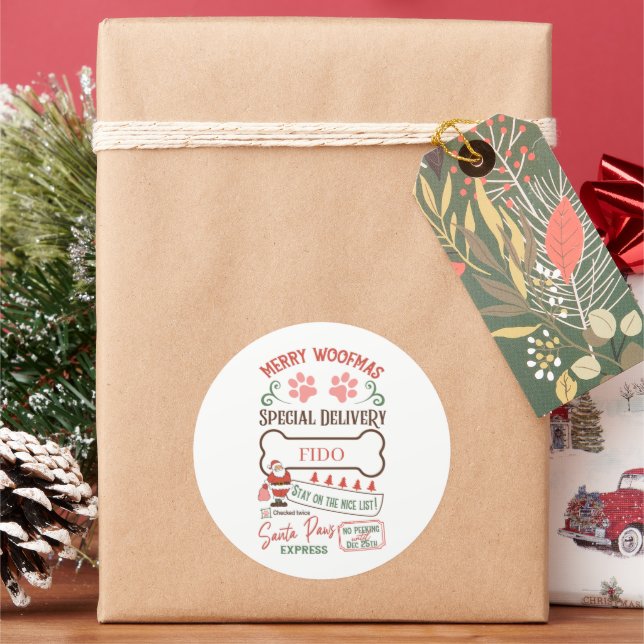 Sticker Rond Noël Père Noël pattes ajouter nom chien animal (vacances)