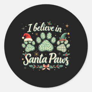 Sticker Rond Noël Père Noël Paw Men Femme Enfant Tee