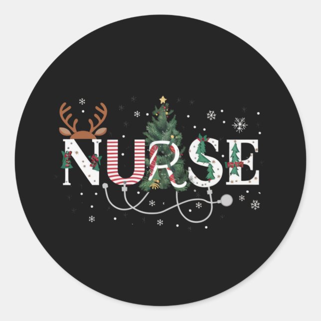 Sticker Rond Noël Père Noël Préférée Infirmière Noël Cadeaux Fê (Devant)