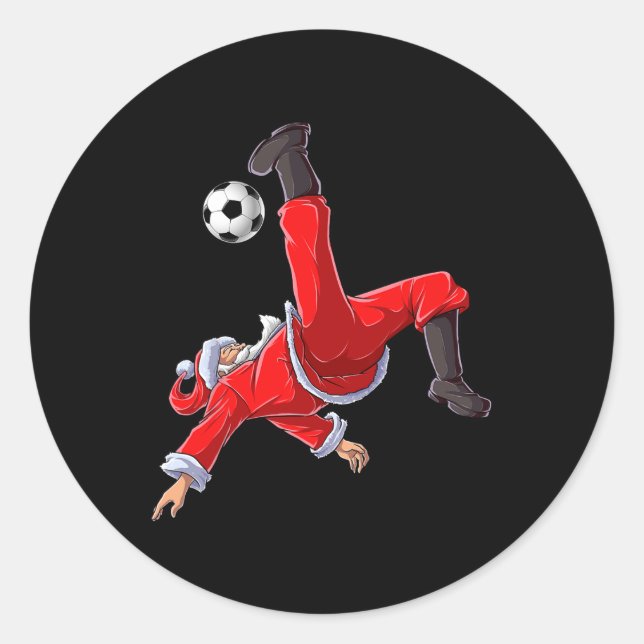 Sticker Rond Noël Père Noël Soccer Bicyclette Kick Xmas Boys Ho (Devant)