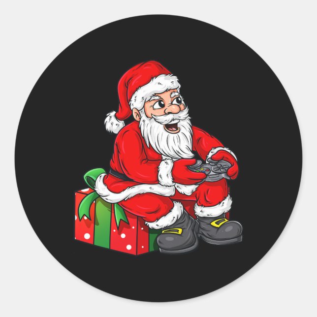 Sticker Rond Noël Père Noël Vidéo Gamer Contrôleur Garçons (Devant)