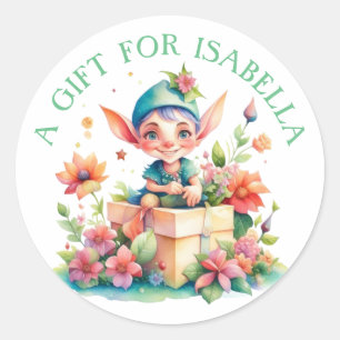 Sticker Rond Noël personnalisé de mignon petit elfe