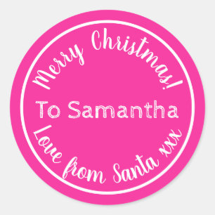 Sticker Rond Noël personnalisé de Père Noël Hot Pink