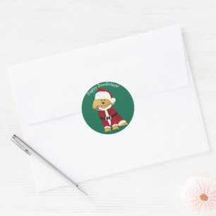 Sticker Rond Noël personnalisé Goldendoodle Père Noël