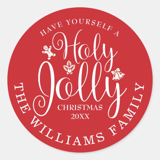 Sticker Rond Noël personnalisé Holy Jolly (Devant)