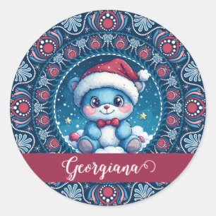 Sticker Rond Noël personnalisé Kawaii Ours Dot Mandala
