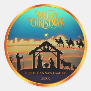 Sticker Rond Noël personnalisé or «Joyeux Noël»