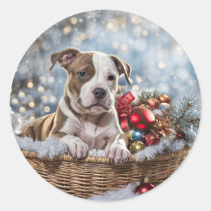Sticker Rond Noël Pitbull Puppy