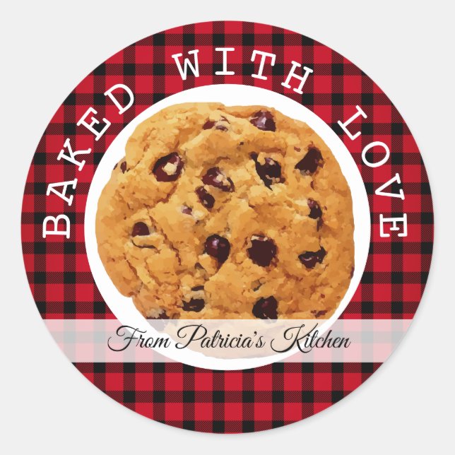 Sticker Rond Noël Plaid Cuit Avec Love Cookies (Devant)