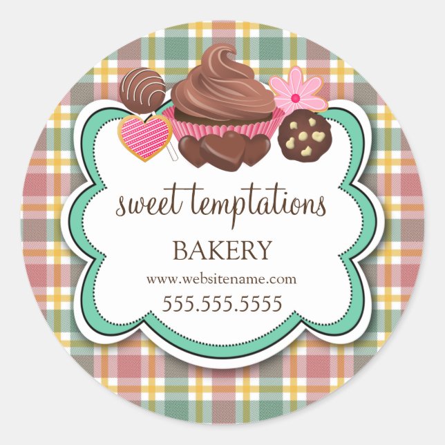 Sticker Rond Noël Plaid Cupcake Cake Pops Conditionnement des c (Devant)