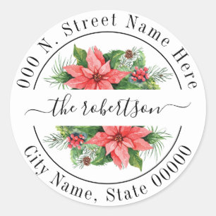 Sticker Rond Noël Poinsettia fleurie adresse de retour
