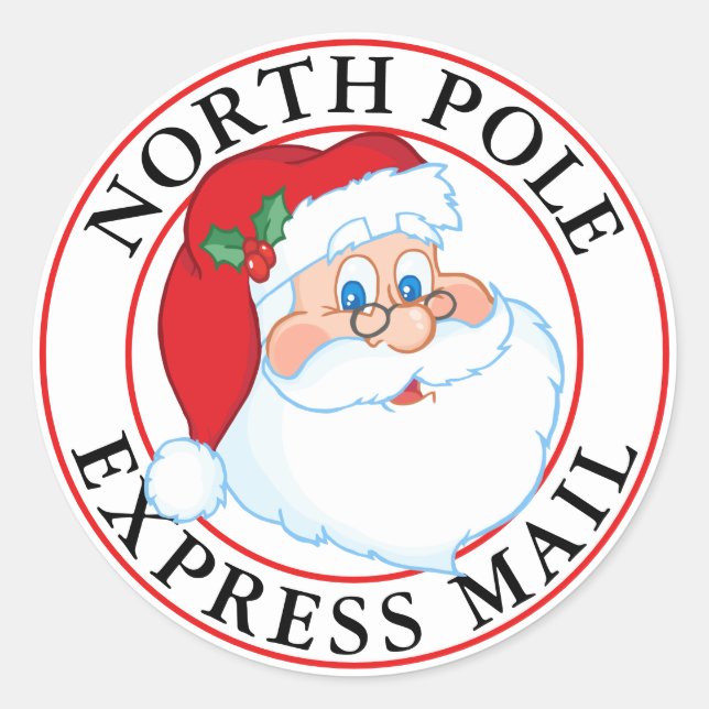 Sticker Rond Noël Pôle Nord Express Mail Père Noël (Devant)