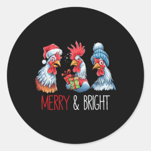 Sticker Rond Noël Poulet de Noël Chapeau de Noël Fête d'animaux