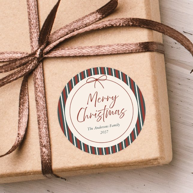 Sticker Rond Noël rayé rouge et vert (Créateur téléchargé)