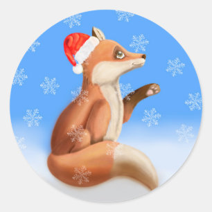 Sticker Rond Noël Red Fox neige hiver