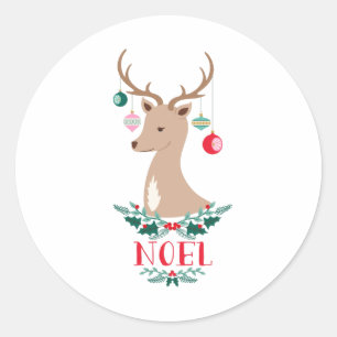 Sticker Rond Noel Reindeer