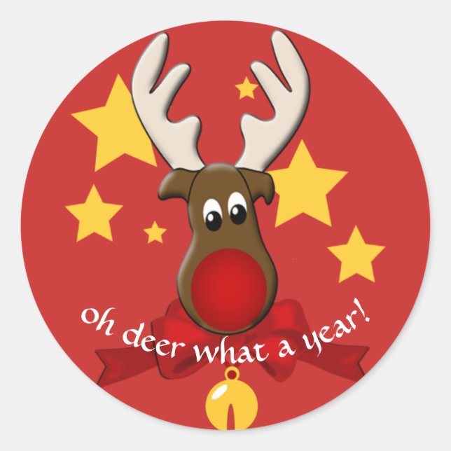 Sticker Rond Noël Reindeer Rudolph Oh Deer Quelle année (Devant)