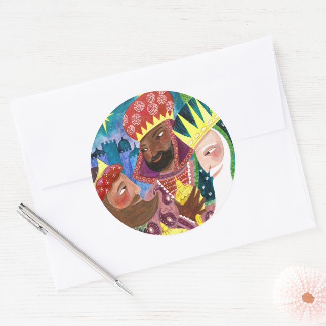 Sticker Rond Noël religieux des trois hommes (Enveloppe)