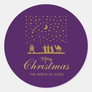 Sticker Rond Noël religieux, Naissance de Jésus, Trois Roi