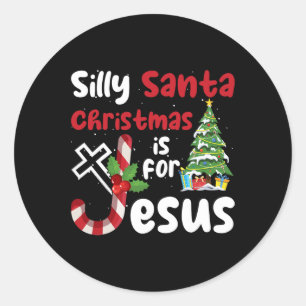 Sticker Rond Noël Religieux Silly Père Noël Noël Est Pour J