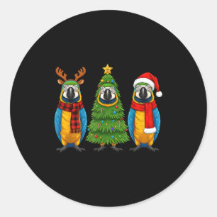 Sticker Rond Noël Rétro Ara Macao Bleu Et Jaune Perroquet Père