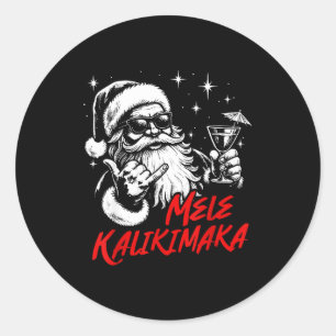 Sticker Rond Noël Rétro Mele Kalikimaka Santa Shaka Hawaï