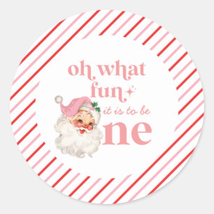 Sticker Rond Noël Rétro rose Santa Premier Anniversaire