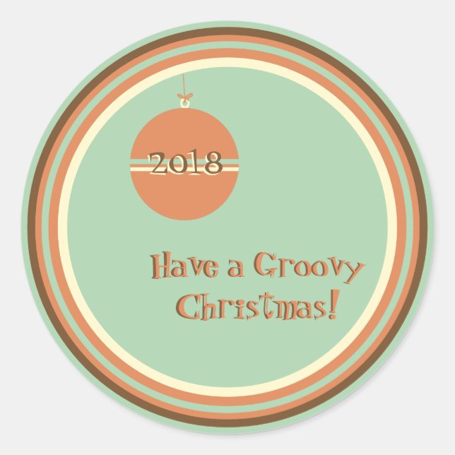 Sticker Rond Noël rétro super avec ornement et date (Devant)