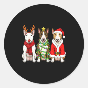 Sticker Rond Noël Rétro Taureau Terrier Santa Renne Chien Lo