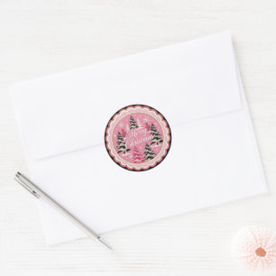 Sticker Rond Noël Rétro Vintage : Noël Rose des Années 50