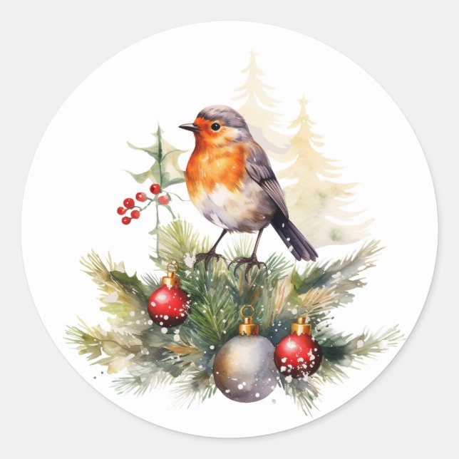 Sticker Rond Noël Robin Pine Baubles (Devant)
