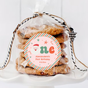 Sticker Rond Noël rose fête d'anniversaire 1er Favoriser