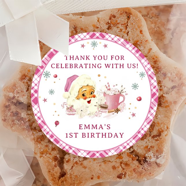 Sticker Rond Noël rose Père Noël Cookie fête d'anniversaire (Créateur téléchargé)