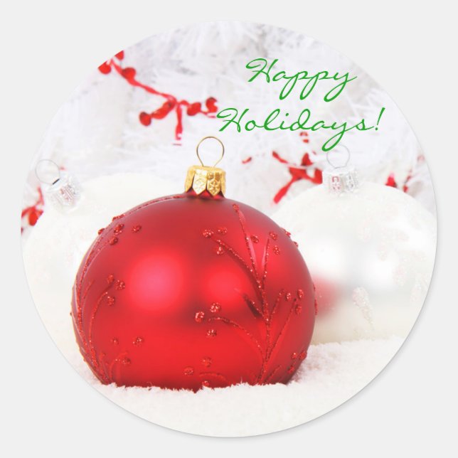 Sticker Rond Noël Rouge Et Blanc Joyeux Vacances I (Devant)