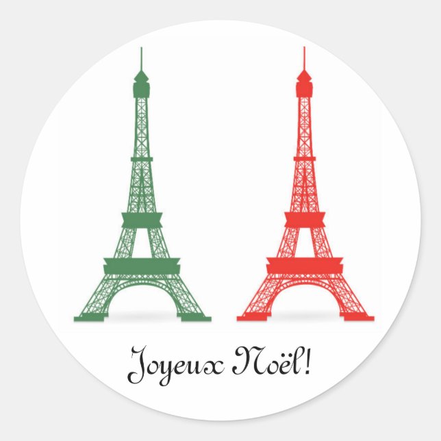 Sticker Rond Noël rouge et vert Thème français Tour Eiffel (Devant)