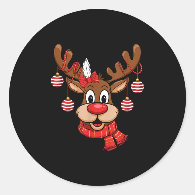 Sticker Rond Noël Rouge Nez Rudolph Xmas Enfants (Devant)