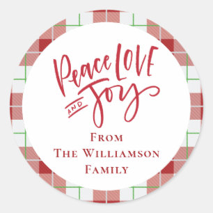 Sticker Rond Noël Rouge Paix Amour Joie Famille Moderne