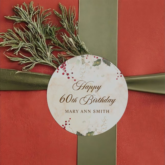 Sticker Rond Noël Rouge Poinsettia Floral fête d'anniversaire (Créateur téléchargé)