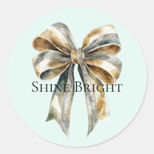 Sticker Rond Noel Rustic Green Bow personnalisé