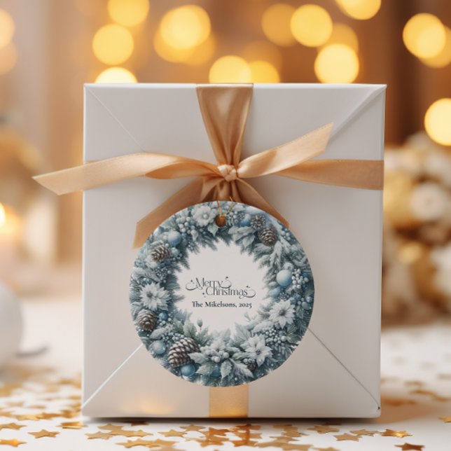 Sticker Rond Noël rustique bleu cosy (Créateur téléchargé)