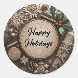 Sticker Rond Noël rustique de vacances d'hiver à la campagne 